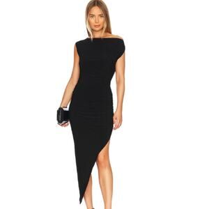 Revolve's Norma Kamali Drop Shoulder Side Drape Gown in Black NWT Size Small